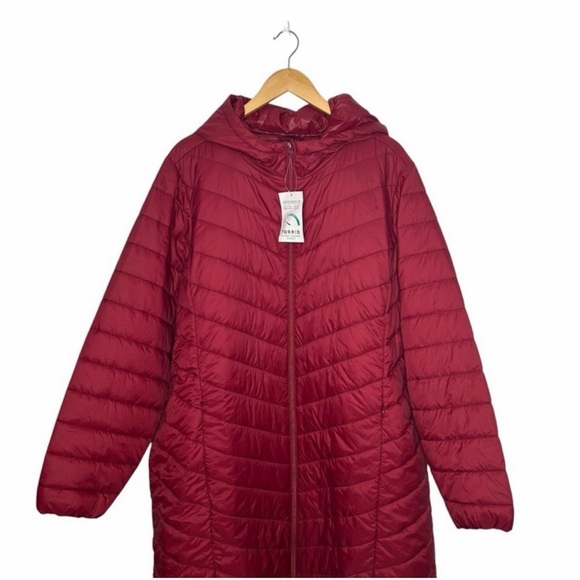 Torrid Burgundy Red Longline Quilted Jacket Hooded Puffer Jacket Plus Size 3X - Picture 4 of 8